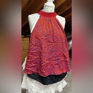 Alice + Olivia Red and Blue Halter Backless Top